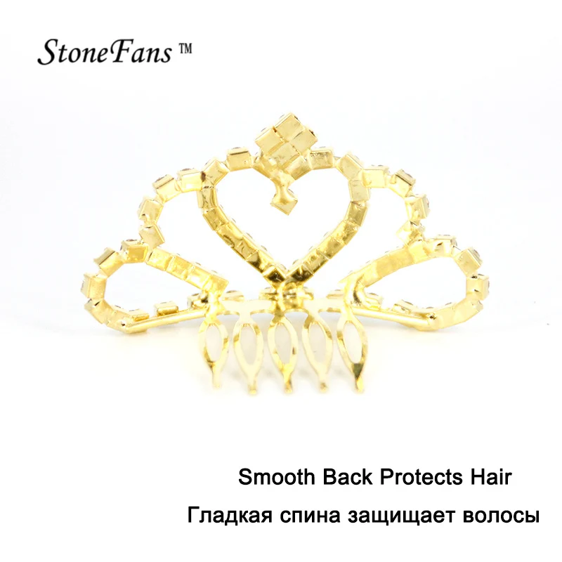 Stonefans сердце принцессы волос корона для Для женщин конкурс Золотая Украшенные стразами Малый Свадебный гребень для волос ювелирные изделия милый тиара
