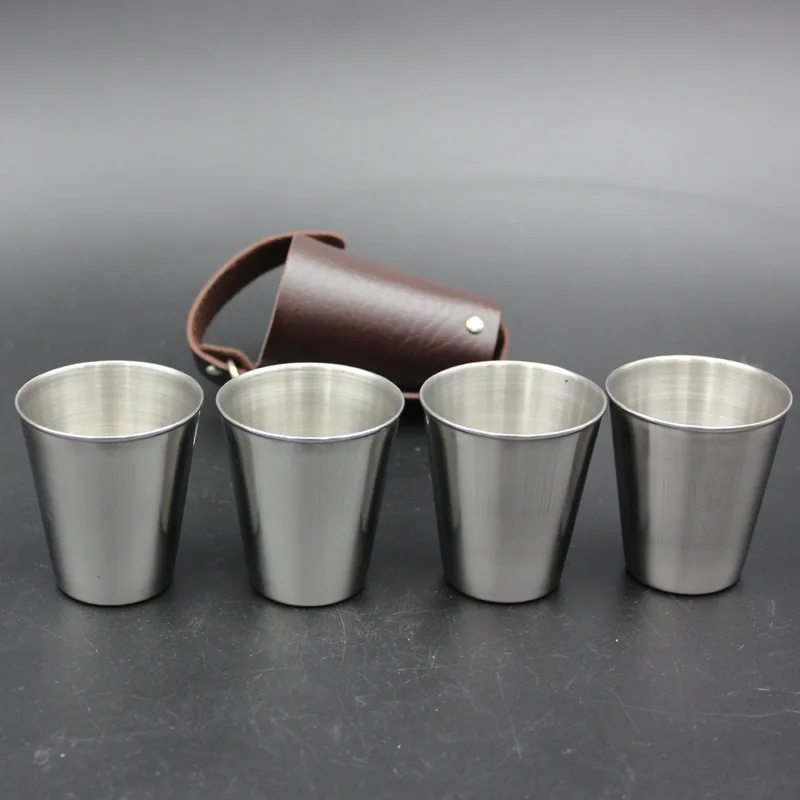 

UPORS 4Pcs/Set Stainless Steel 70ml Hip Flask with PU Leather Portable 2.4OZ Mini Pocket Flask Thicken Whisky Flagon Alcohol Cup