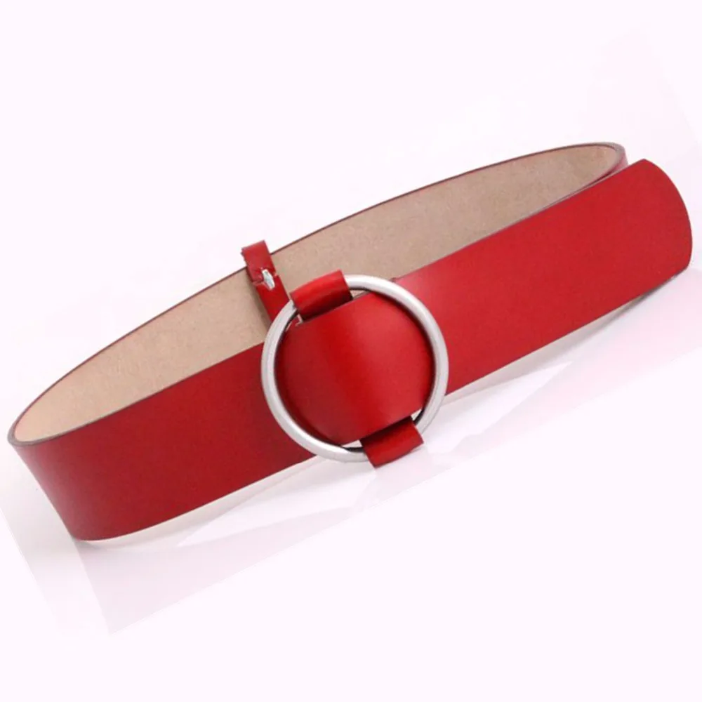 2018 belts for women leather Simple gray wide women's belt matching dress down jacket black decorative belt lady smooth buckle