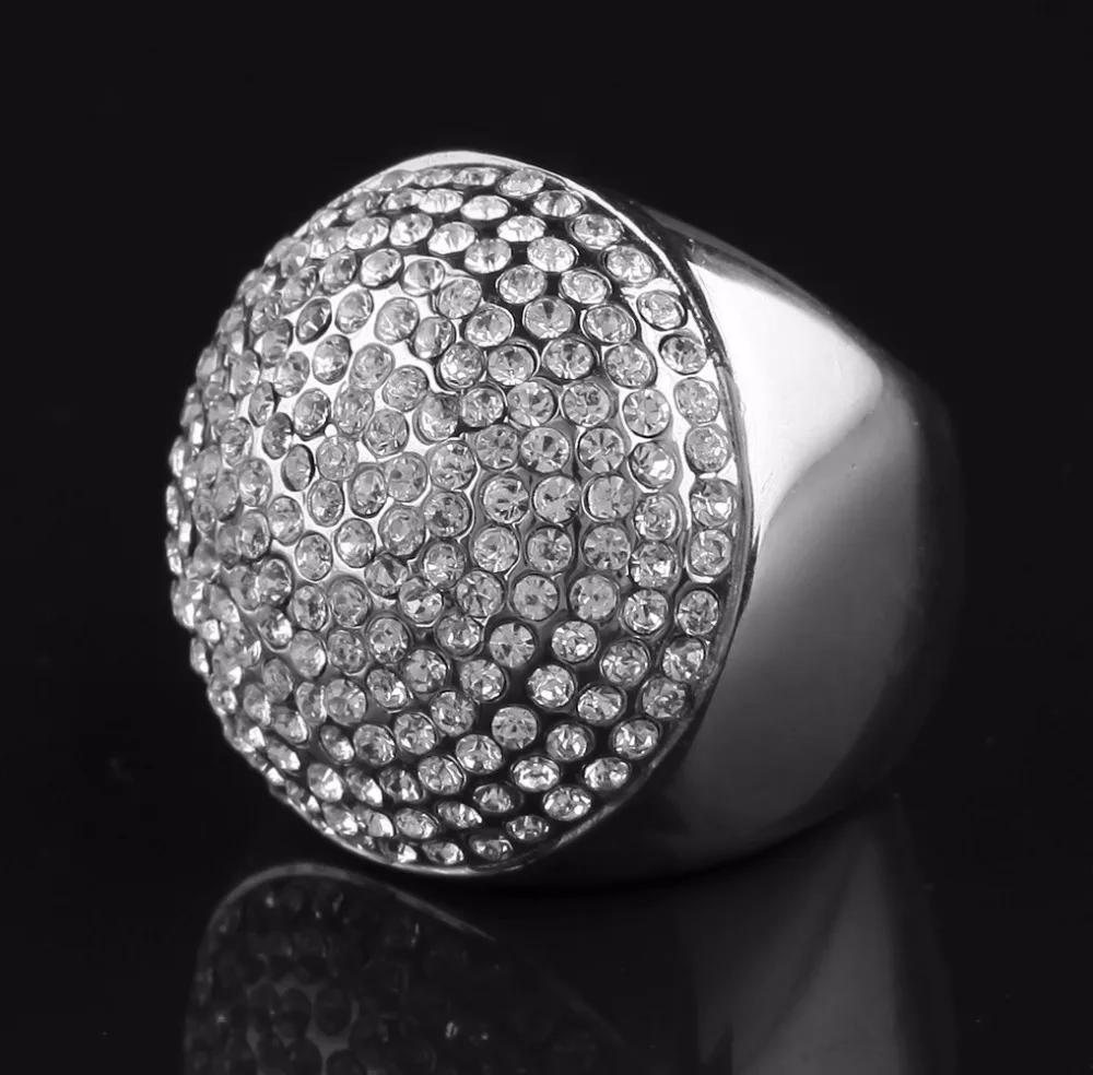 Хип хоп CZ камень паве Bling Ice Out тяжелые Крупные круглые кольца золотого цвета из