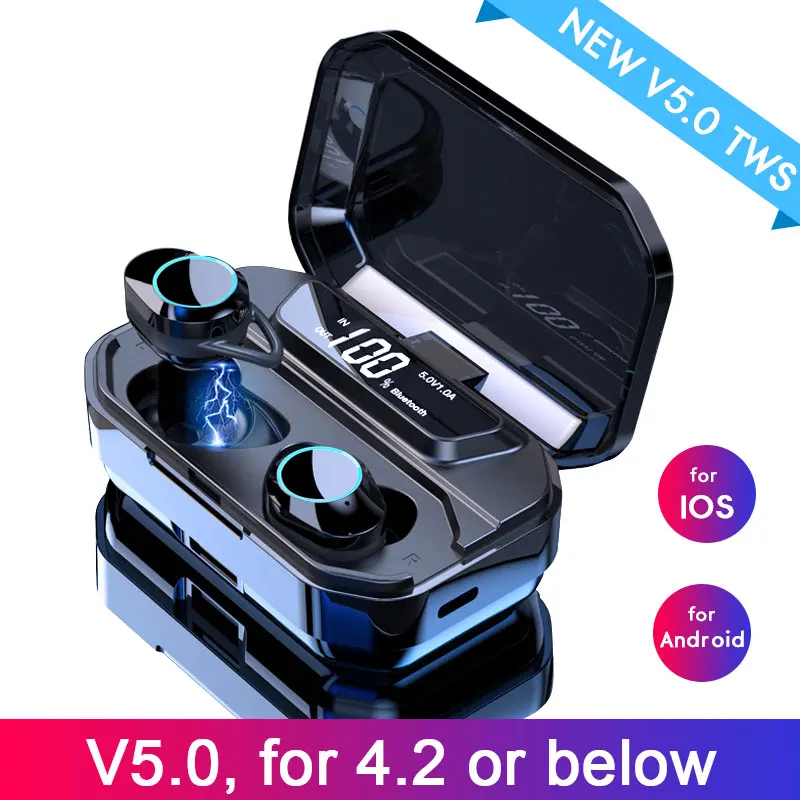 G02 TWS 5.0 Bluetooth Earphones For redmi note 7 9D Stereo Wireless Earphone with Mic Earbuds Headset 3300mAh LED Power Display