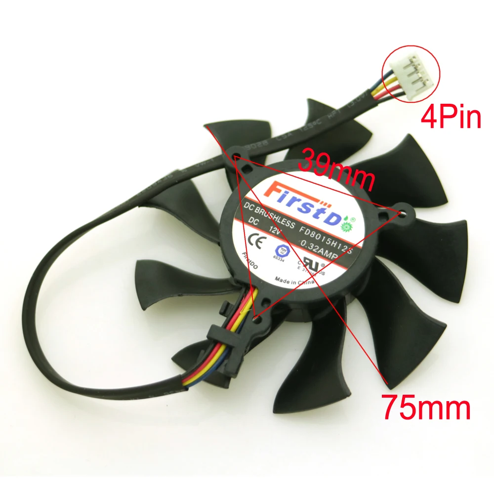 FD8015H12S DC12V 0.0.32A 75 мм вентилятор для Sapphire HD6850 HD4860 HD5850 HD4890 охлаждающий видеокарты 4
