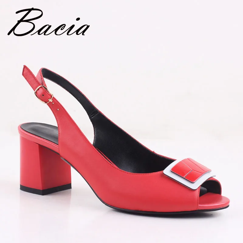 Bacia Sheep Skin Sandals 2017 New Square Pumps Genuine Leather Red Shoes Women Summer Buckle Strap 35-41 Size SA010 | Обувь