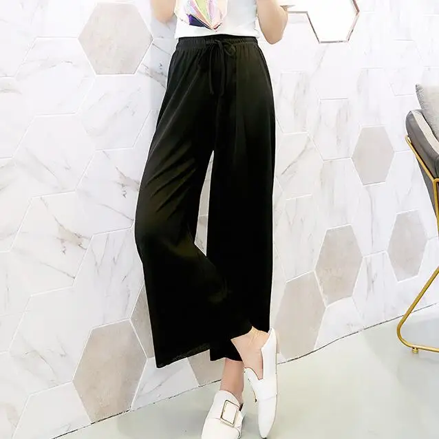 Women Thin Knitted Flare Pants Wide Leg Delicate Elastic Lady Loose Trousers Gril Casual Pant Broad Hang Well Big Size | Женская одежда