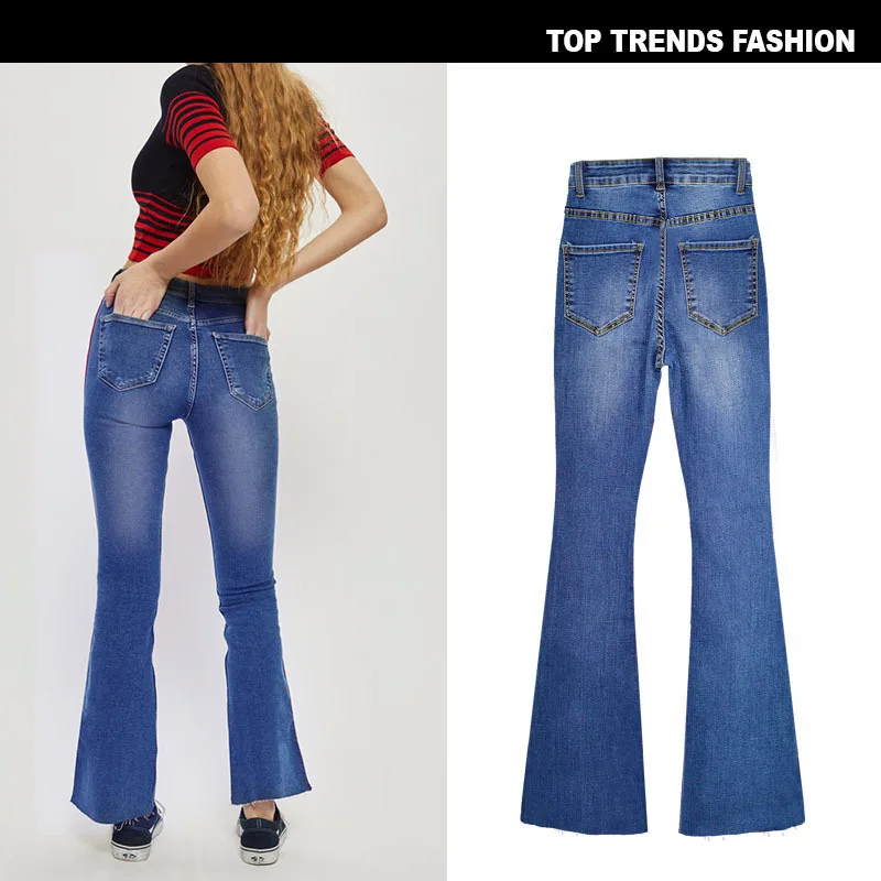 

New cross border women s wear high waist jeans flares cowboy wide legged pants stitching double color ribbon bootleg jeans