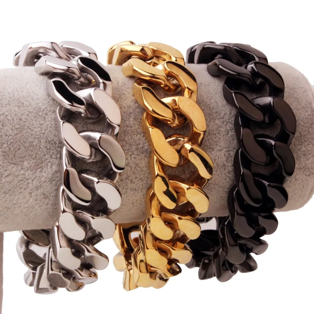 20 мм тяжелый спортивный браслет из нержавеющей стали Золотой/Серебряный