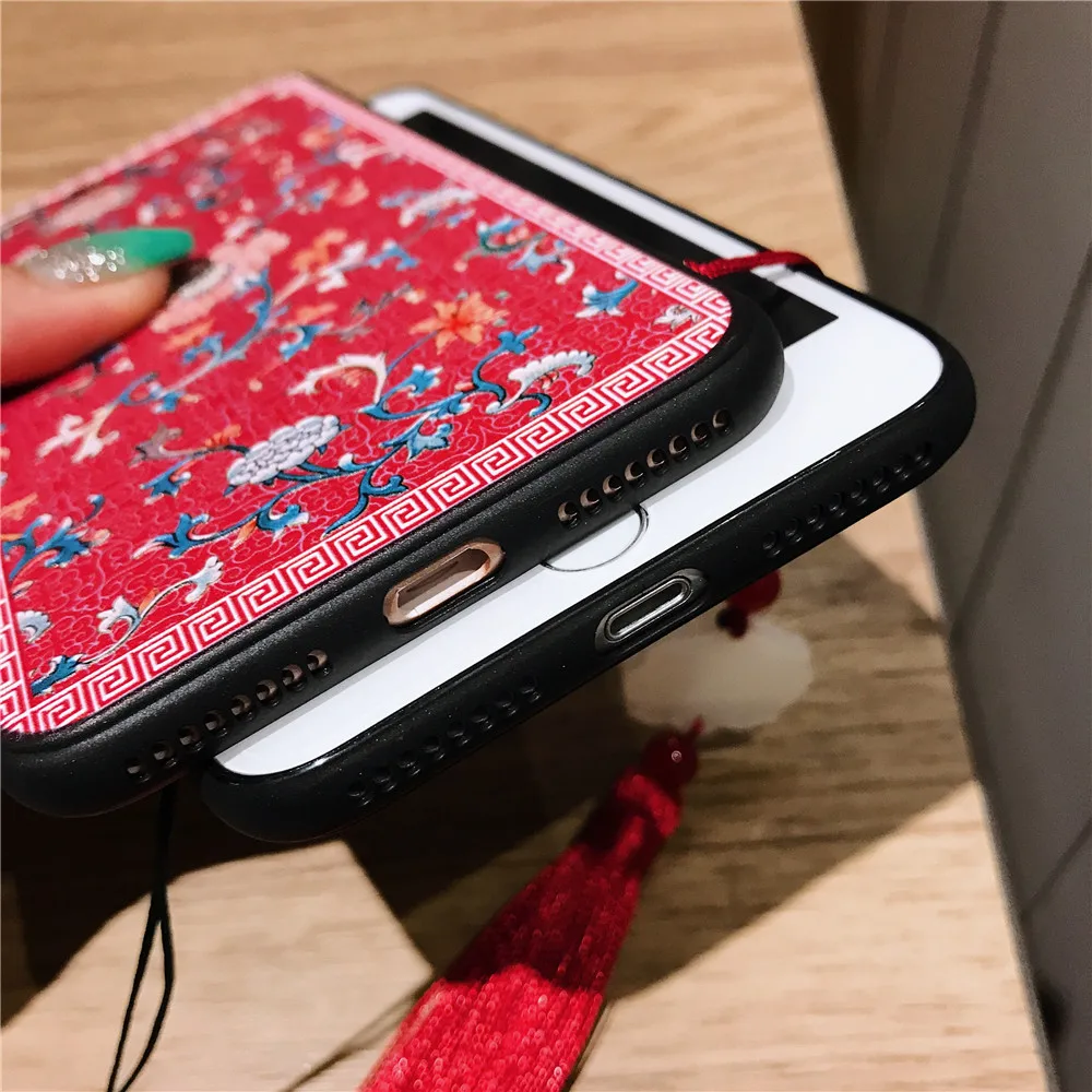 3D Relief Retro Fashion Flower Tassel Phone Case for Iphone X XR Xs MAX Full Protection Silicone Cover 7 8 6 6s Plus |