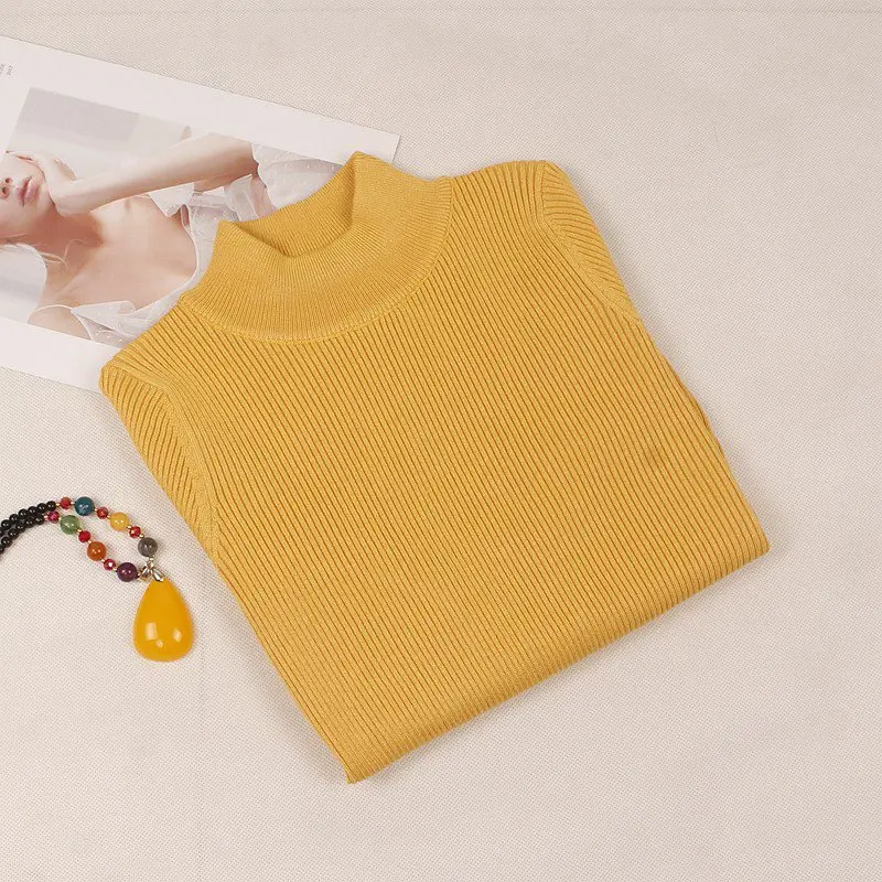 Yellow GIGOGOU, Осень-зима, женские пуловеры, свитер, вязаный, эластичный, повседневный джемпер, базовый, тонкий, теплый, женский свитер, Топ - Цвет: Yellow
