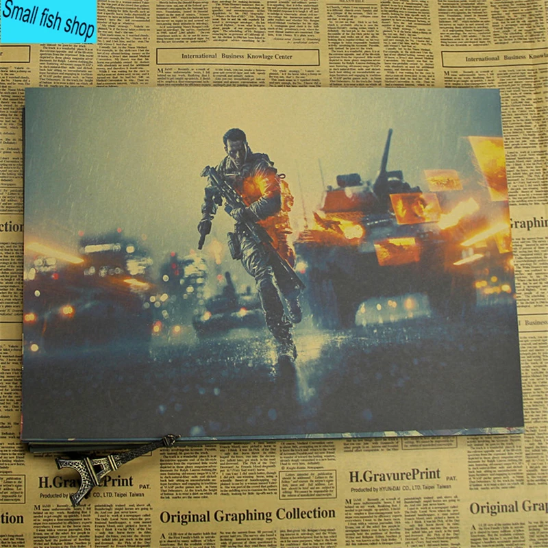 Светло-серый Battlefield Современная война стрельба игры домашний интерьер украшения Крафт игры плакат рисунок ядро наклейки на стену - Цвет: Светло-серый