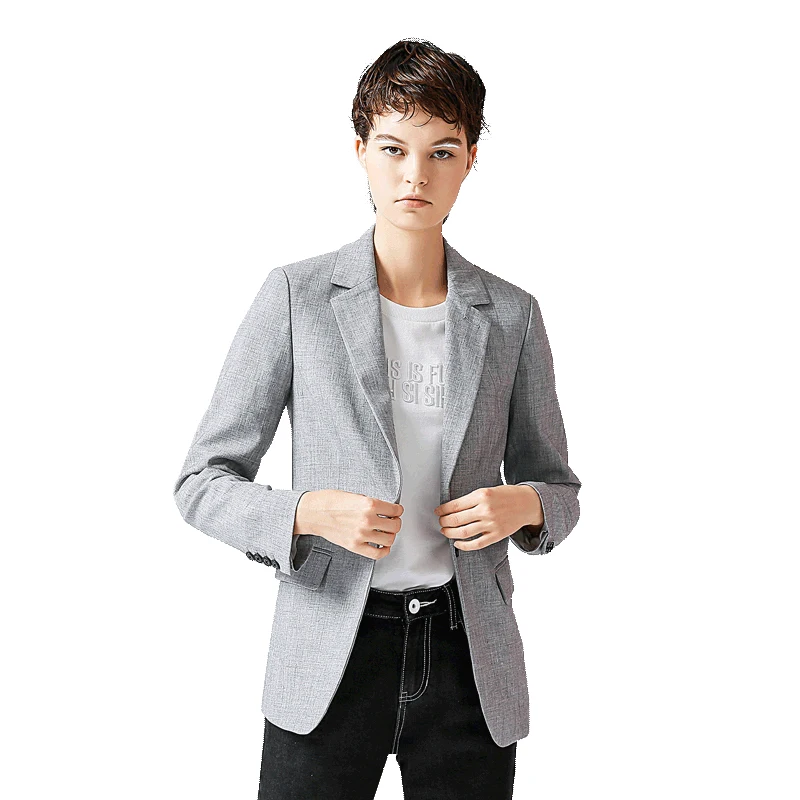 Toyouth Куртки осень 2017 г. Для женщин мода отложным воротником серый Button Blazer Одежда с