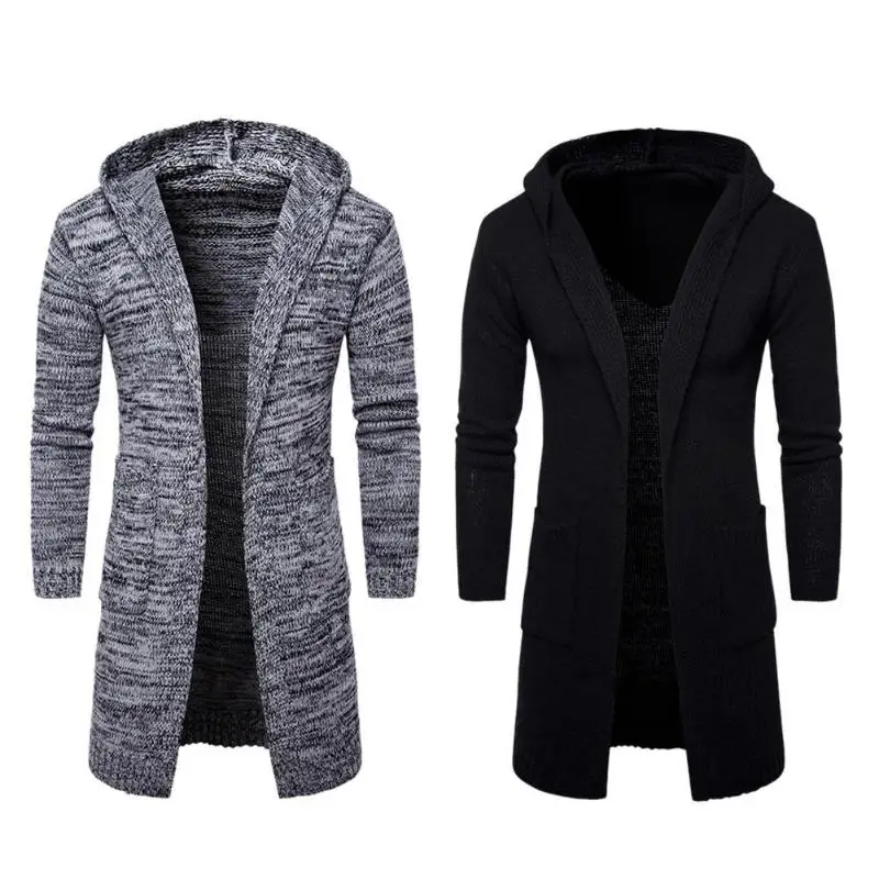 Men Sweater Cardigan Long Camisa Masculina Mens Slim Fit Hooded Knit Fashion Trench Coat Knitted Jacket |