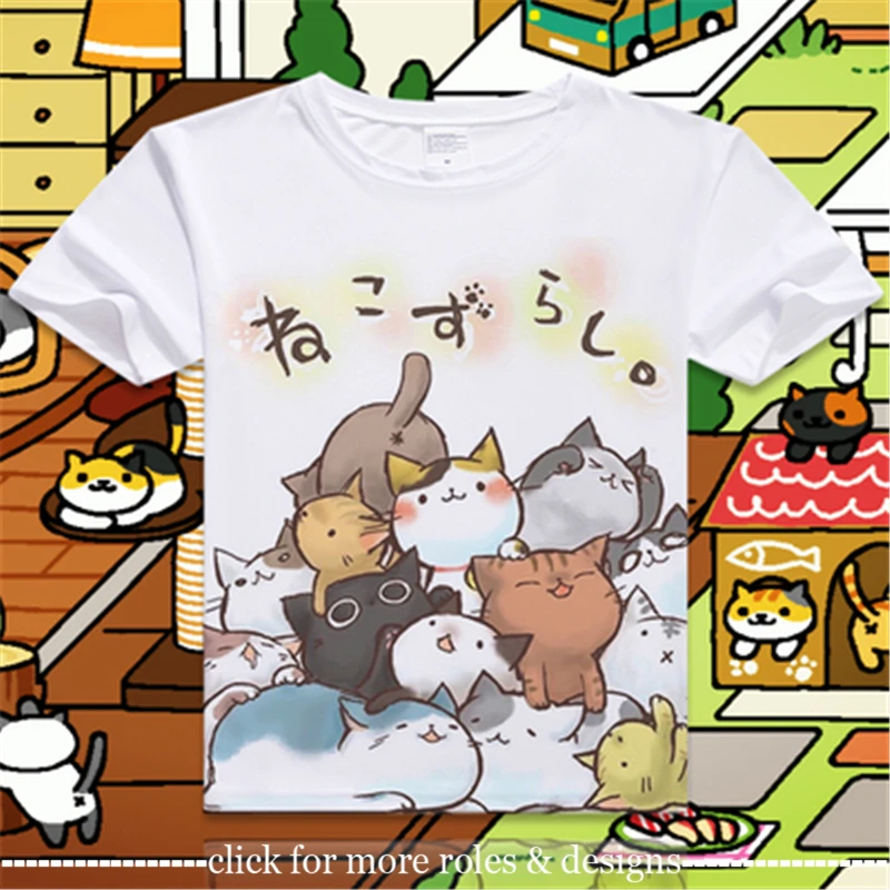 Неко Atsume: Китти коллектор кошки Косплэй костюм ткань унисекс короткий рукав