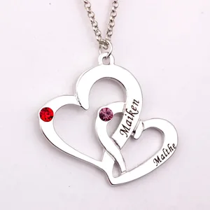 Гравировкой два сердца Цепочки и ожерелья с камнями Новое поступление Длинные ожерелья из камня по дате рождения Цепочки и ожерелья s индивидуальный заказ с возможностью выбора любого имени YP2486