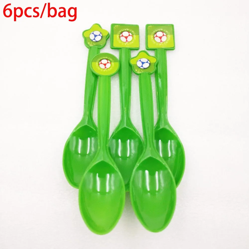 Spoons 6pcs Вечерние футбольные принадлежности, чашки. Тарелки, соломинки, салфетки, одноразовая посуда, ножи, вилки, ложки, костюмы для дня рождения - Цвет: Spoons 6pcs