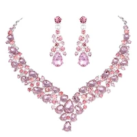 crystal pink bridal jewelry sets teardrop shape wedding necklace earrings african fashion party jewelry sets accessories 8 color