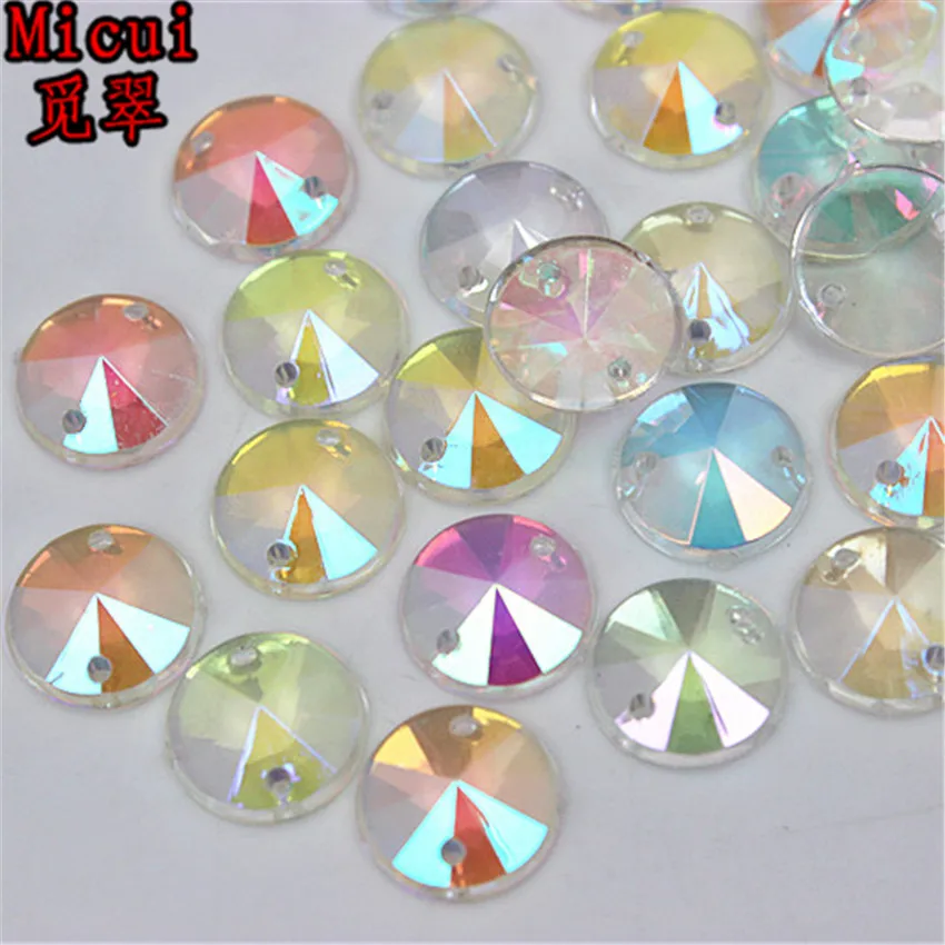Micui 100pcs 10mm Acrylic Rhinestones AB Transparent Round Flatback Sewing Crystal 2 Holes For Wedding Dress Garment MC85B - купить по