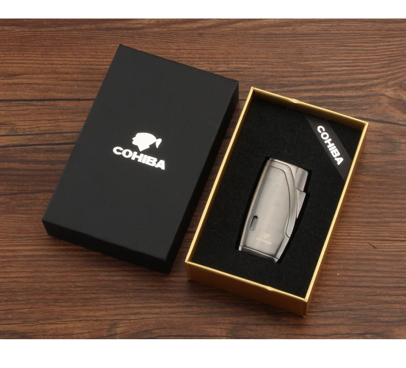 COHIBA прикуриватель 2 фонарь пламя фонарь Бутановая Зажигалка многоразовая газовая сигарета зажигалка W/сигары удар резак и подарочная коробка