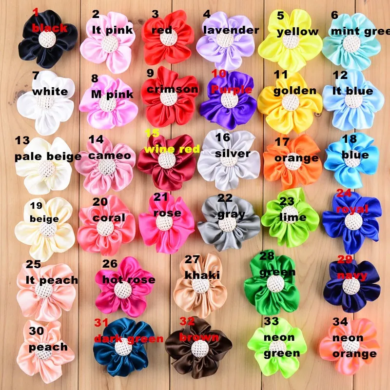 

60 pcs/lot , 5 cm ribbon flowers with rhinestone DIY hair accessories