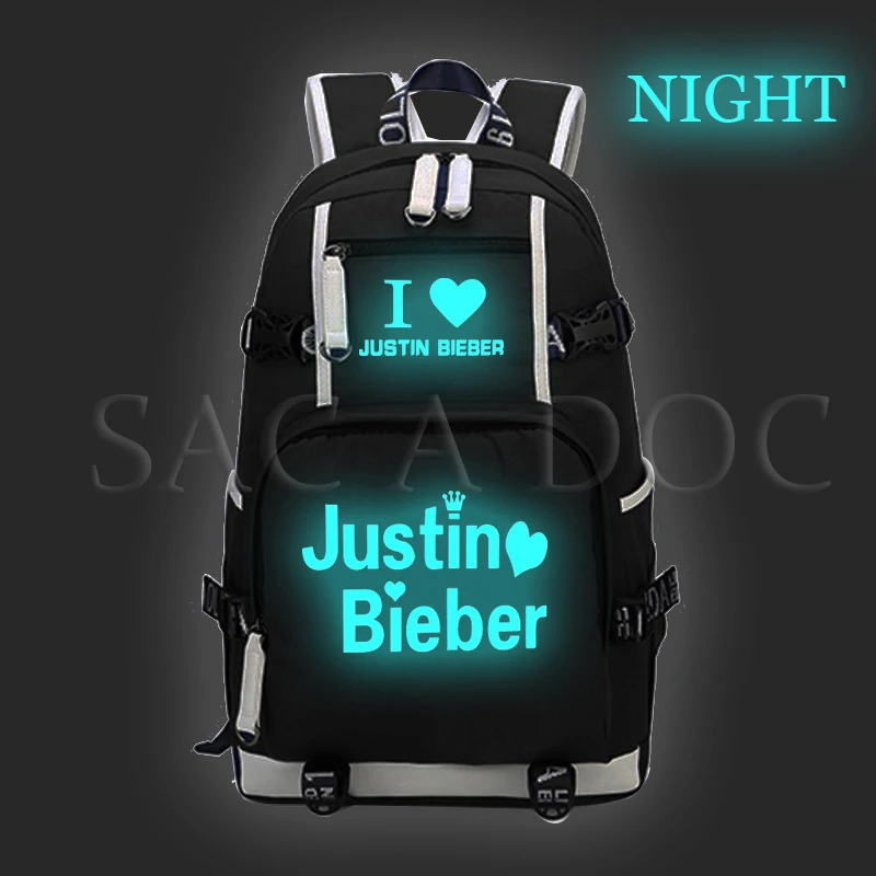 I Love Justin Bieber Светящийся рюкзак для мужчин и женщин дорожный подростков мальчиков