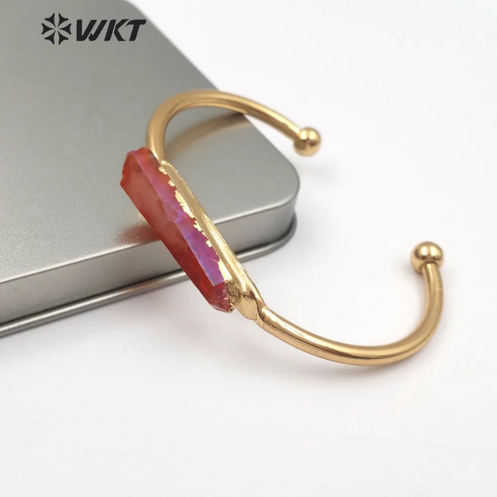 

WT-B453 WKT Classic Women's Bracelet Bohemian Style Titanium Crystal Quartz Bangle Healing Gem-stone Jewelry Gold Bangle Gift