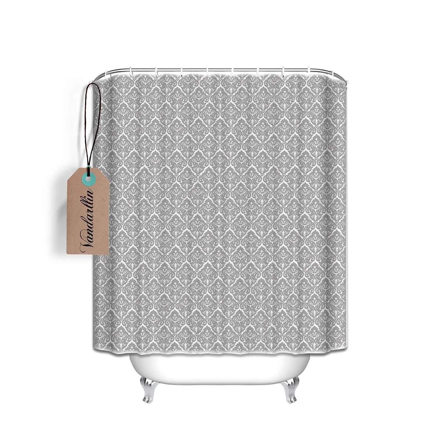 Удлиненная занавеска для душа ткань s ванной серая Дамасская 84&quot|fabric shower|shower curtain