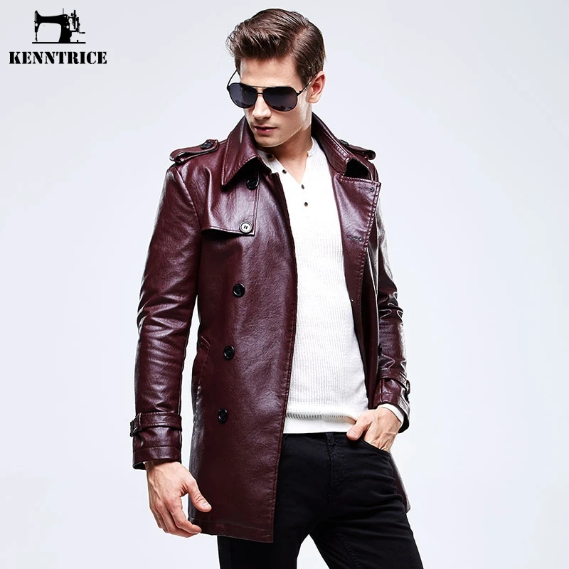 KENNTRICE Мужское пальто из искусственной кожи зимняя длинная куртка мотоциклетная