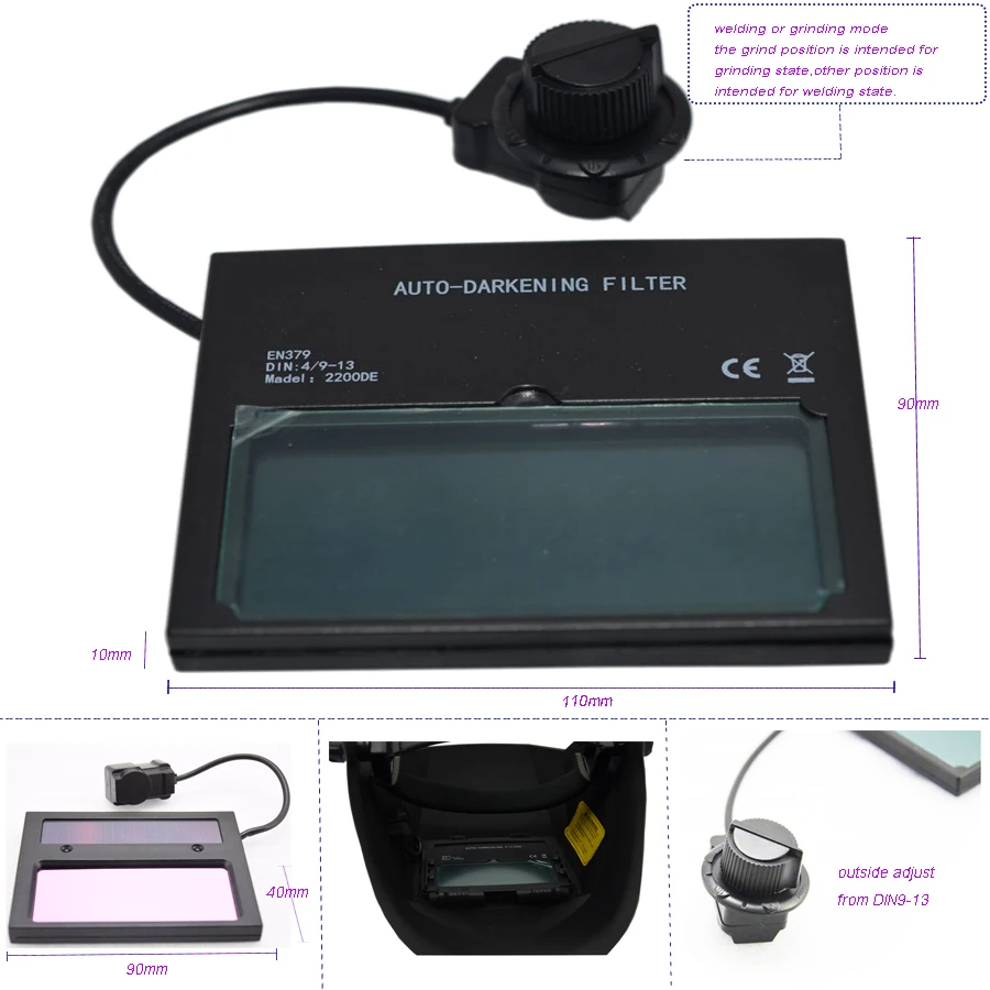 

Welding Helmet Factory Direct Sale solar battery automatic welder welding mask with protective glasses Arc Tig Mig HD01(2200DE)W