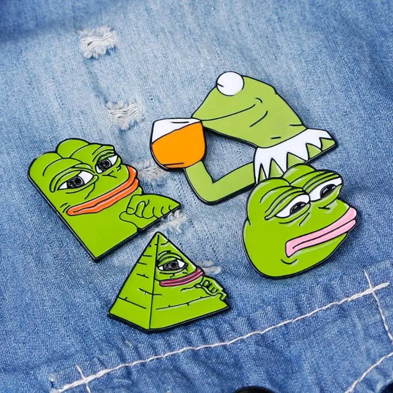 Смешные лягушки Pepe брошь на булавке улыбка грустная лягушка эмалированные значки на булавке поп-культуру, булавки, ювелирное изделие, thinker напиток Pepe гордость блестящий значок