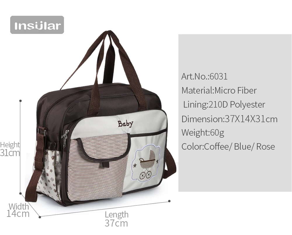 Вместительная сумка для подгузников INSULAR мессенджер/Сумка мам пап с сменным