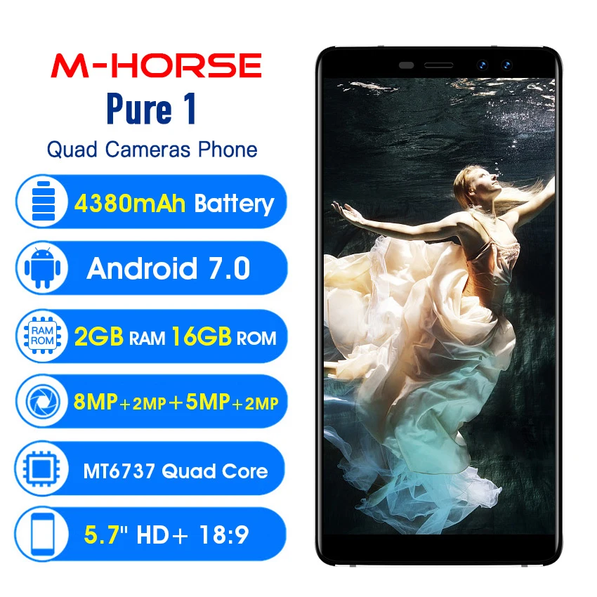 M Horse Pure 1 5 7 &quotHD + 18:9 мобильный телефон Android 0 MTK6737 4 ядра 3 ГБ 32 Гб quad camera 4380 мАч