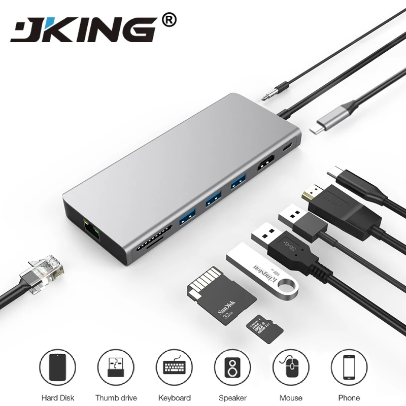 USB-хаб JKING 9 в 1 USB Type C HDMI 4K SD/TF | Электроника