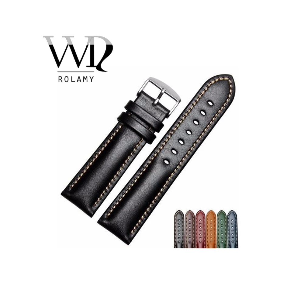 

Ремешок Rolamy для наручных часов, винтажный кожаный браслет для CITIZEN Omega Daytona устрицы, черный коричневый синий зеленый, 18 20 22 мм