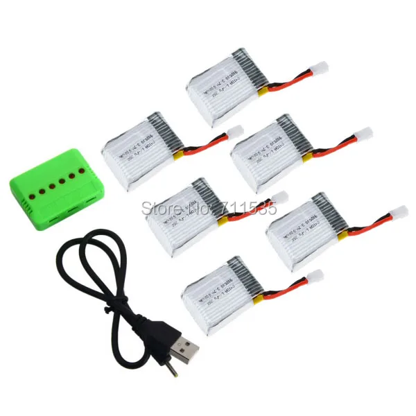 6 шт. 3 7 в 500 мАч 25C Литий полимерный аккумулятор + 1 USB зарядное устройство запасные