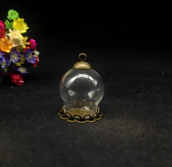 100sets/lot 20*15mm glass globe double lace tray vial pendant bottle dome cover necklace charms diy jewelry | Украшения и