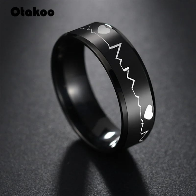 Сердечный ритм Otakoo электрокардиограмма из нержавеющей стали парные кольца