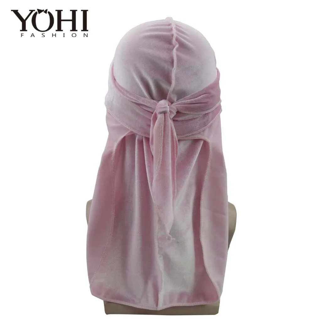 baby pink Унисекс бархат дюраг волны Экстра длинный хвост и широкие ремни для дю-Раг сделать средний стежок на внешнем волосе аксессуары - Цвет: baby pink