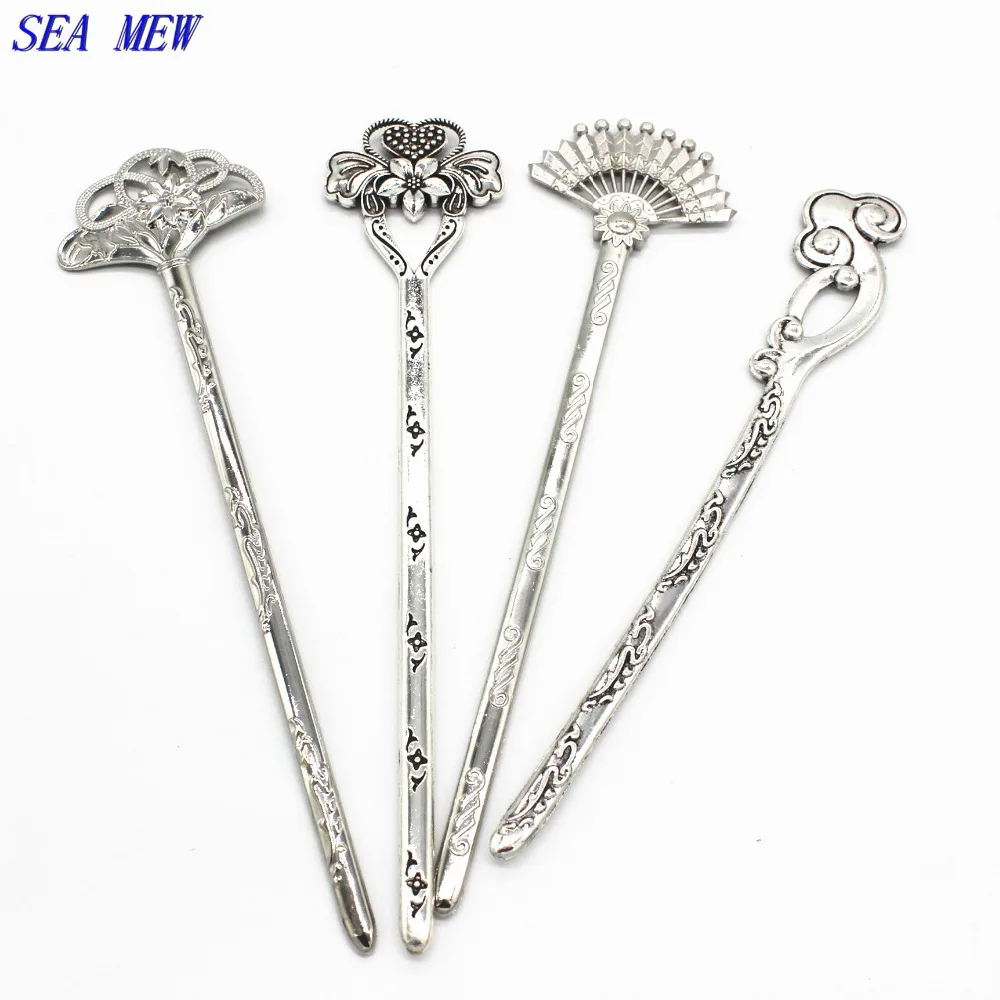SEA MEW винтажные стильные металлические палочки для волос из сплава закладки родий