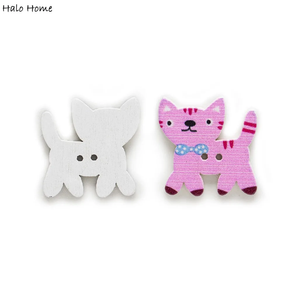 30pcs Cat Wood Buttons for Sewing Scrapbooking Clothing Headwear Handmade Crafts Home Decor Accessories DIY 24mm | Дом и сад