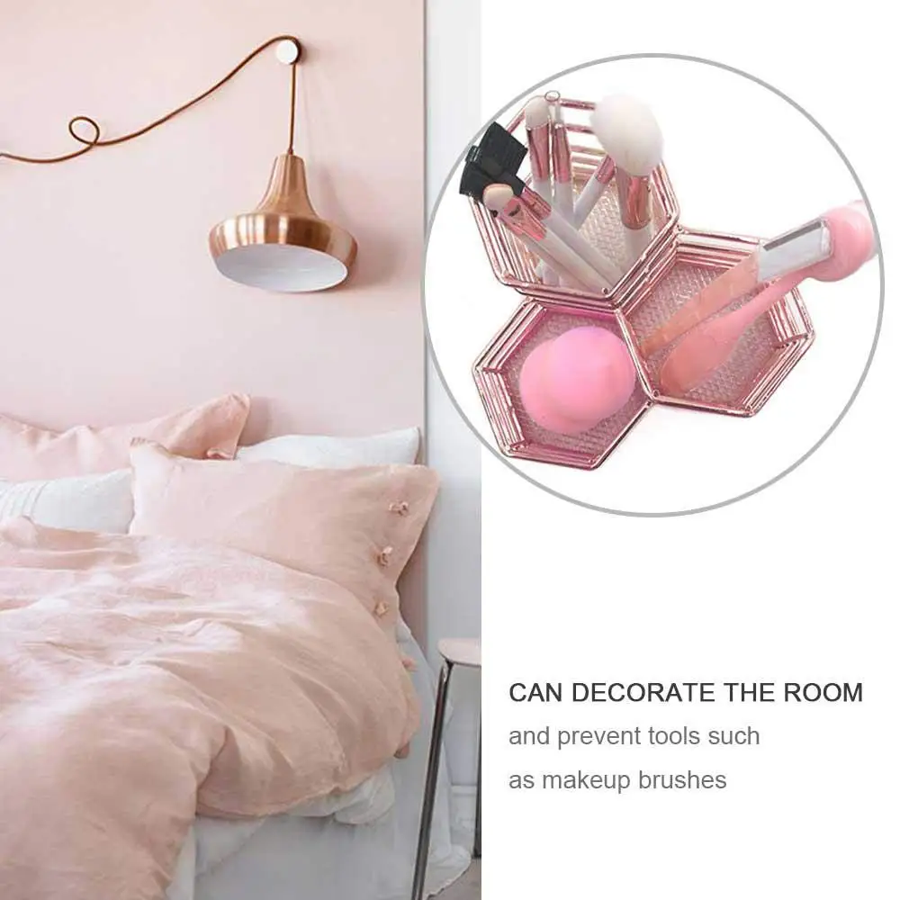 Pen Cup Holder For Desk Tidy Hexagon iron Hollow Makeup Brush Organizer Stationery Storage Container Pencil Marker Gel Pen Hol