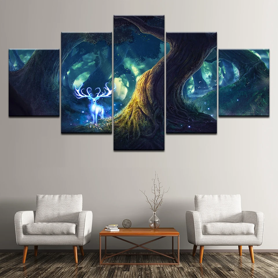 Картина на холсте Elf deer in the forest 5 шт. Настенная картина модульные обои плакат