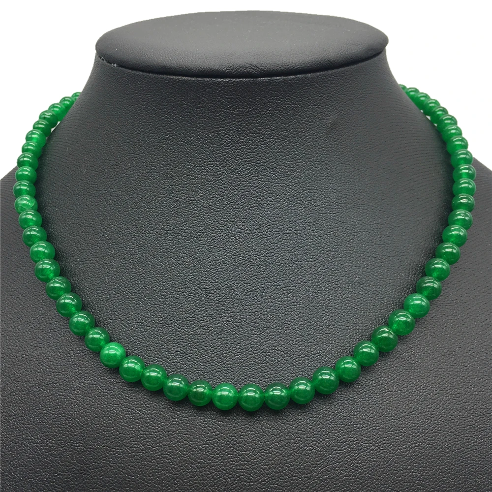 Vintage Classic Natural Stone Jewelry Cute Romantic Round 8mm Emeralds Beaded Chain Choker Necklace 43cm