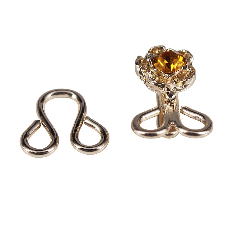 50 штук золотой цветок кристалл крюк и глаза застежка талии расширитель Кнопка