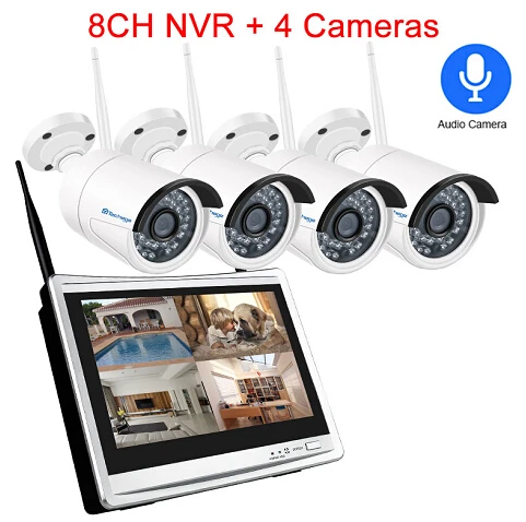 8CH NVR 4 Cameras Techage 8CH 1080P 2MP 1" ЖК-монитор Беспроводной NVR Wifi Аудио ip-камера система видеонаблюдения водонепроницаемый комплект видеонаблюдения - Цвет: 8CH NVR 4 Cameras