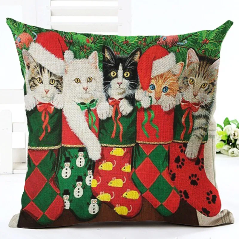 Рождество Стиль Cute Cat Отпечатано Чехлы Хлопок Белье Площадь Мода Мультфильм Посуда Бросьте Наволочку Cojines Almofadas чехлы на подушки 45*45 - Цвет: a1