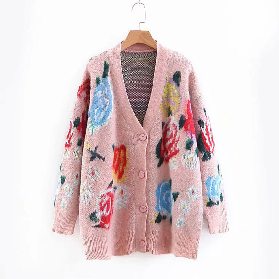 TEELYNN Boho cardigan sweater for women 2018 floral Jacquard long sleeve thick warm coat Casual knitted winter sweaters outwear |