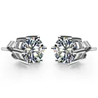 Одноцветное Белое золото 14 карат серьги 0.5CT долларов СШАшт Набор для рисования с круглыми камнями и полотном, серьги со шпилькой, для женщин, шесть зубцов, симпатичный комплект, ювелирное изделие, подарок для девочек