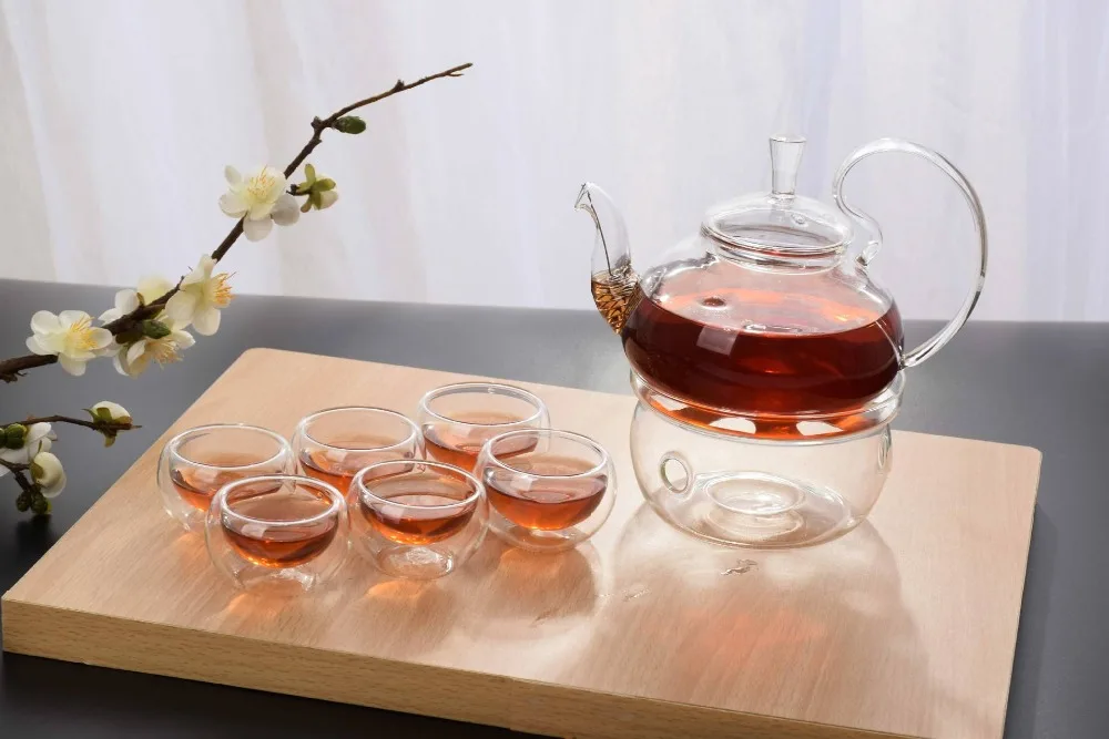 VILEAD 600 мл 8 шт./компл. Стекло Чай горшок набор с базой с чашкой с кун-фу Цветочный чай чашек высокое горшок набор противостоящий теплу Стекло Офис
