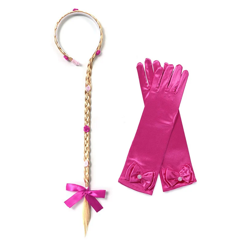 Rose Wig Gloves Цветы парик и перчатки для девочки Эльза Анна Рапунцель София Золушка Принцесса аксессуары дети партии Свадьба Рождество поставки - Цвет: Rose Wig Gloves