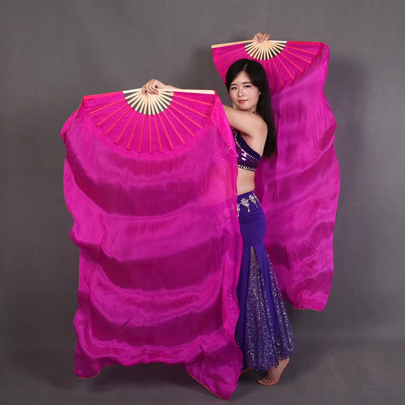 Однотонный веер для танца живота из 100% натурального шелка Фата женщин/детей
