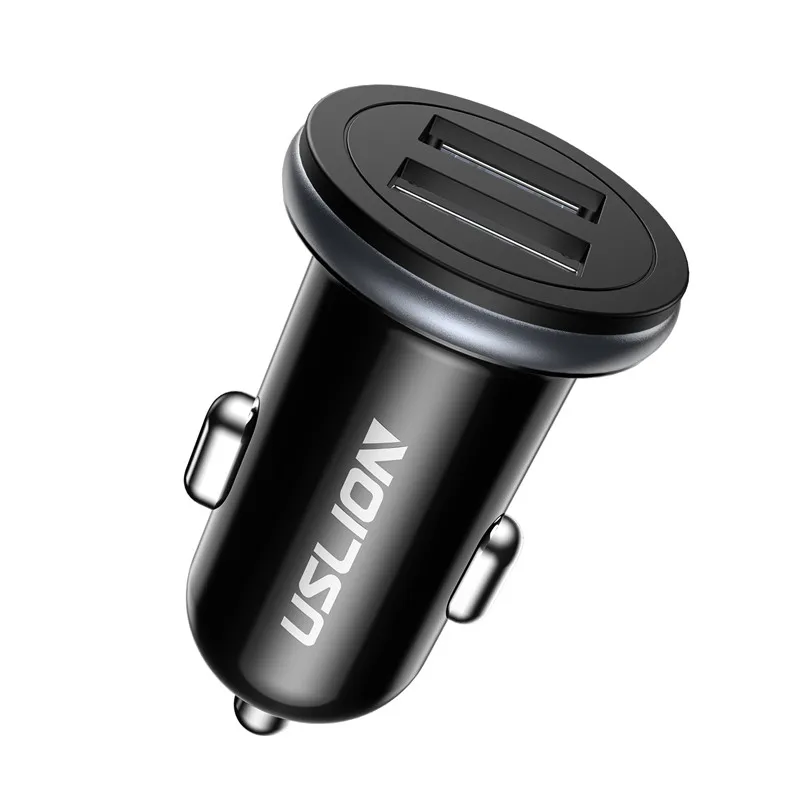 Black USLION Dual USB Car Charger For Mobile Phone Tablet GPS Mini Car-Charger for iPhone Huawei Xiaomi Samsung Charger Adapter in Car - Тип штекера: Black
